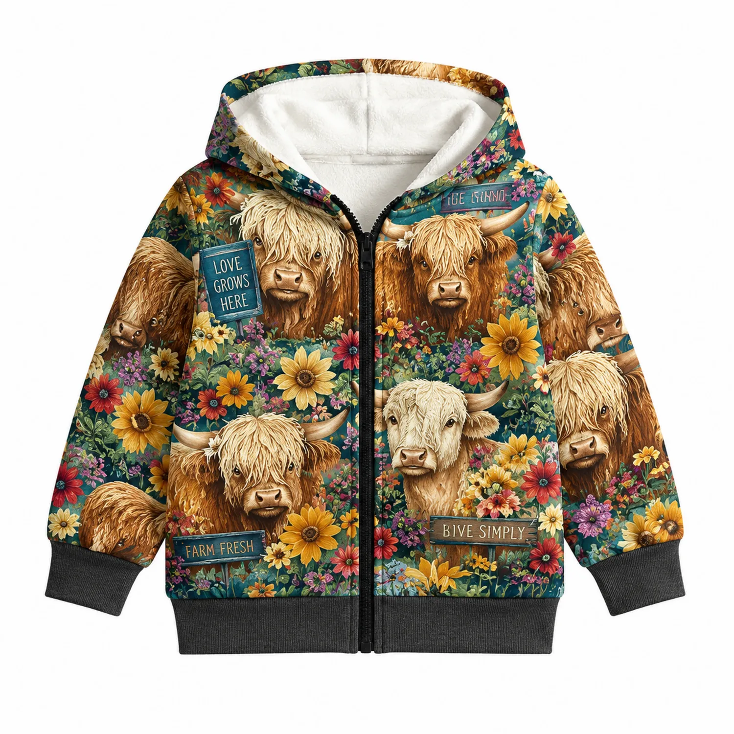 Kinder Fleece Hoodie mit Highland Kuh Motiv und Tasche-Raumkulturform
