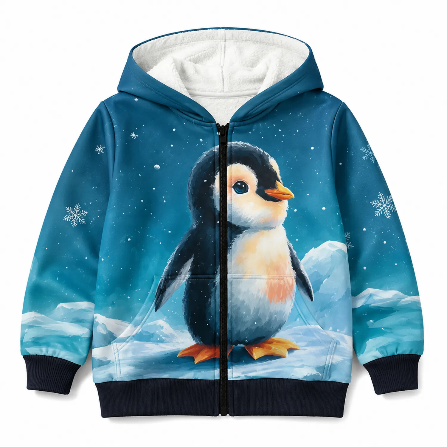 Pinguin Schnee-Fleece Kapuzenpullover Jungen Reißverschluss Langarm-Raumkulturform