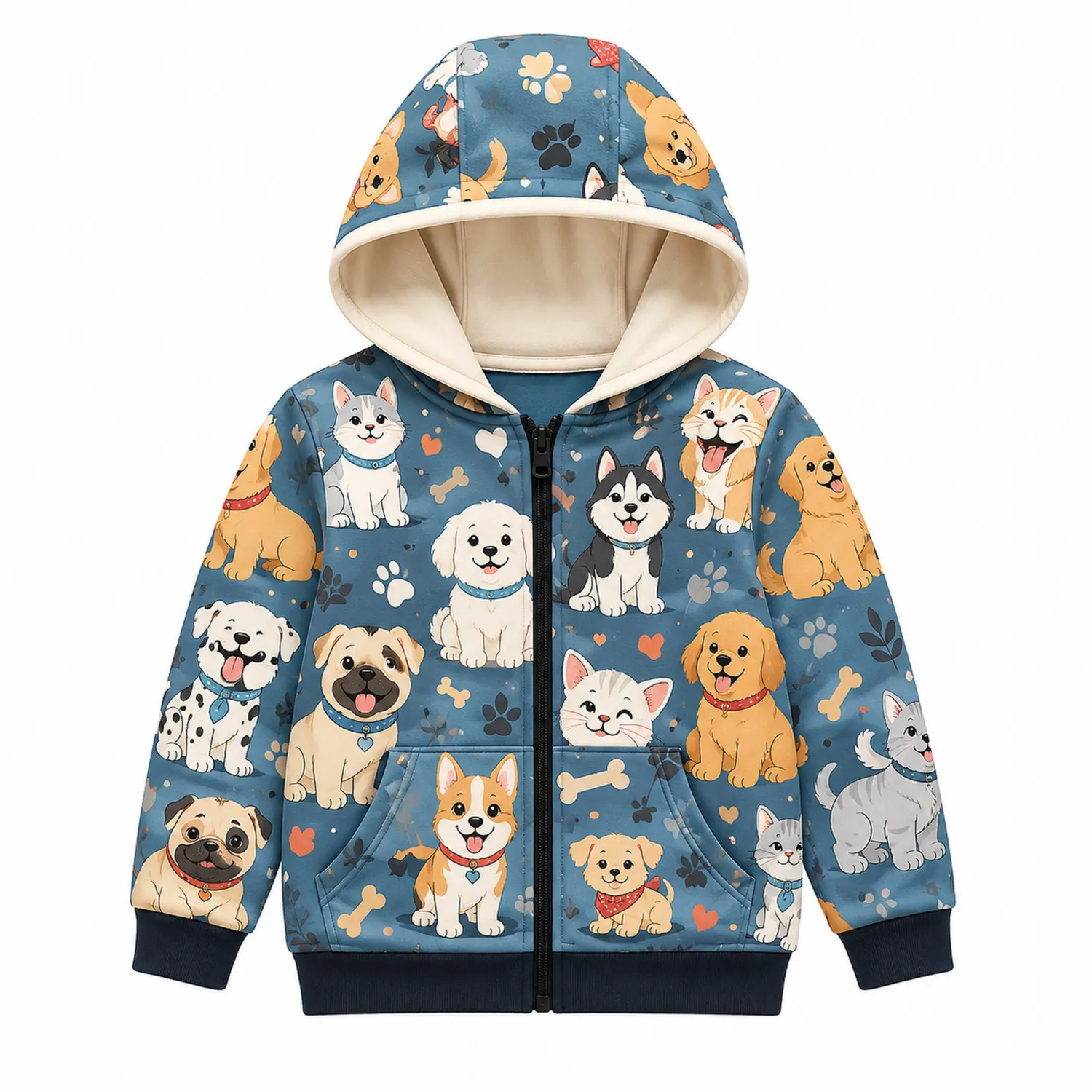 Kinder Kapuzenpullover mit Hunde-Motiv, Fleece, Reißverschluss-Raumkulturform