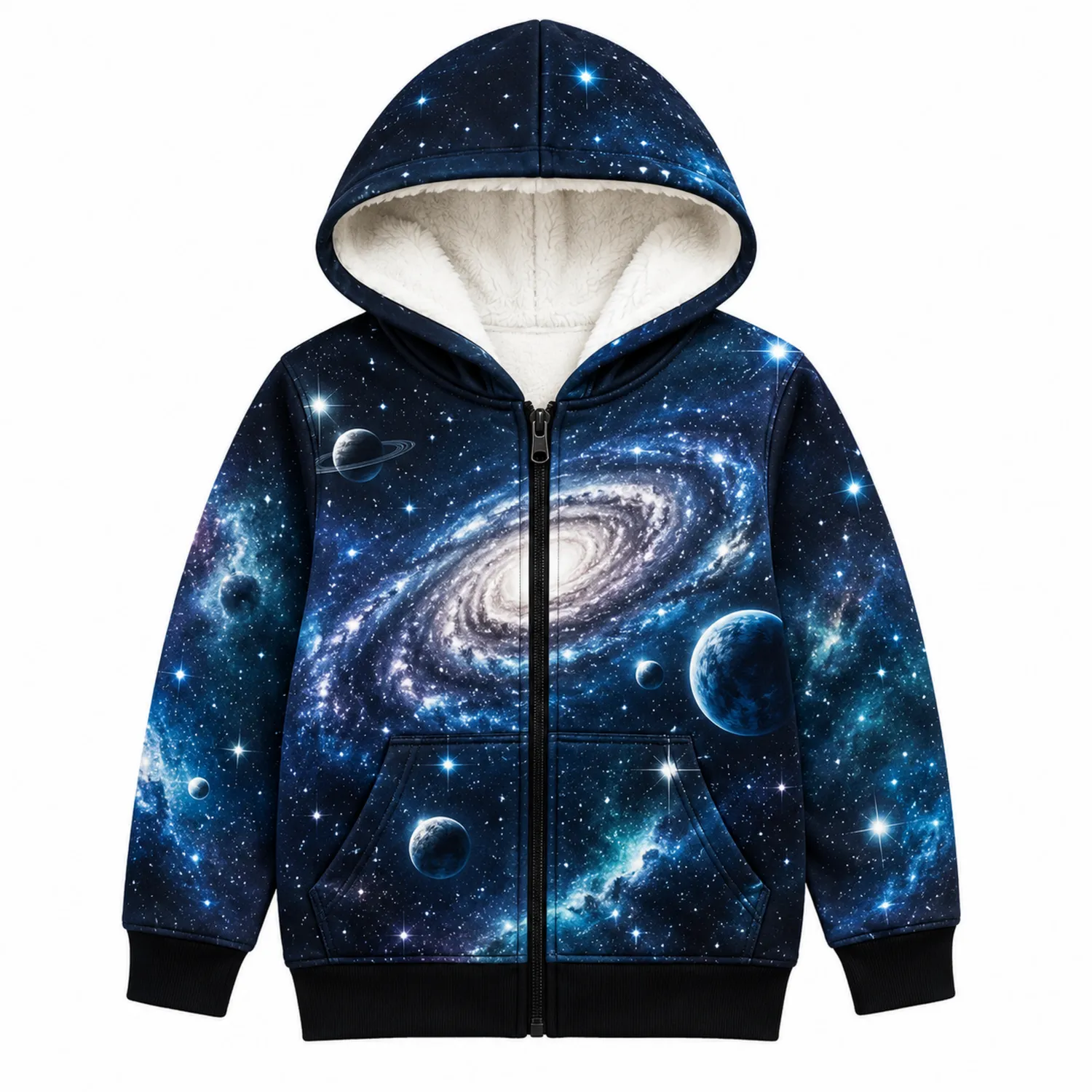 Kinder Kapuzenpullover mit Galaxie-Motiv und Fleecefutter-Raumkulturform