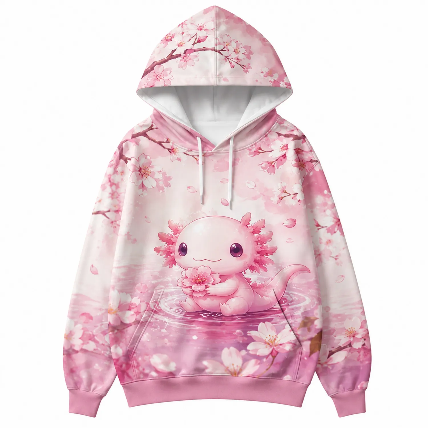 Axolotl Hoodie Kinder Sakura Muster Sweatshirt-Raumkulturform