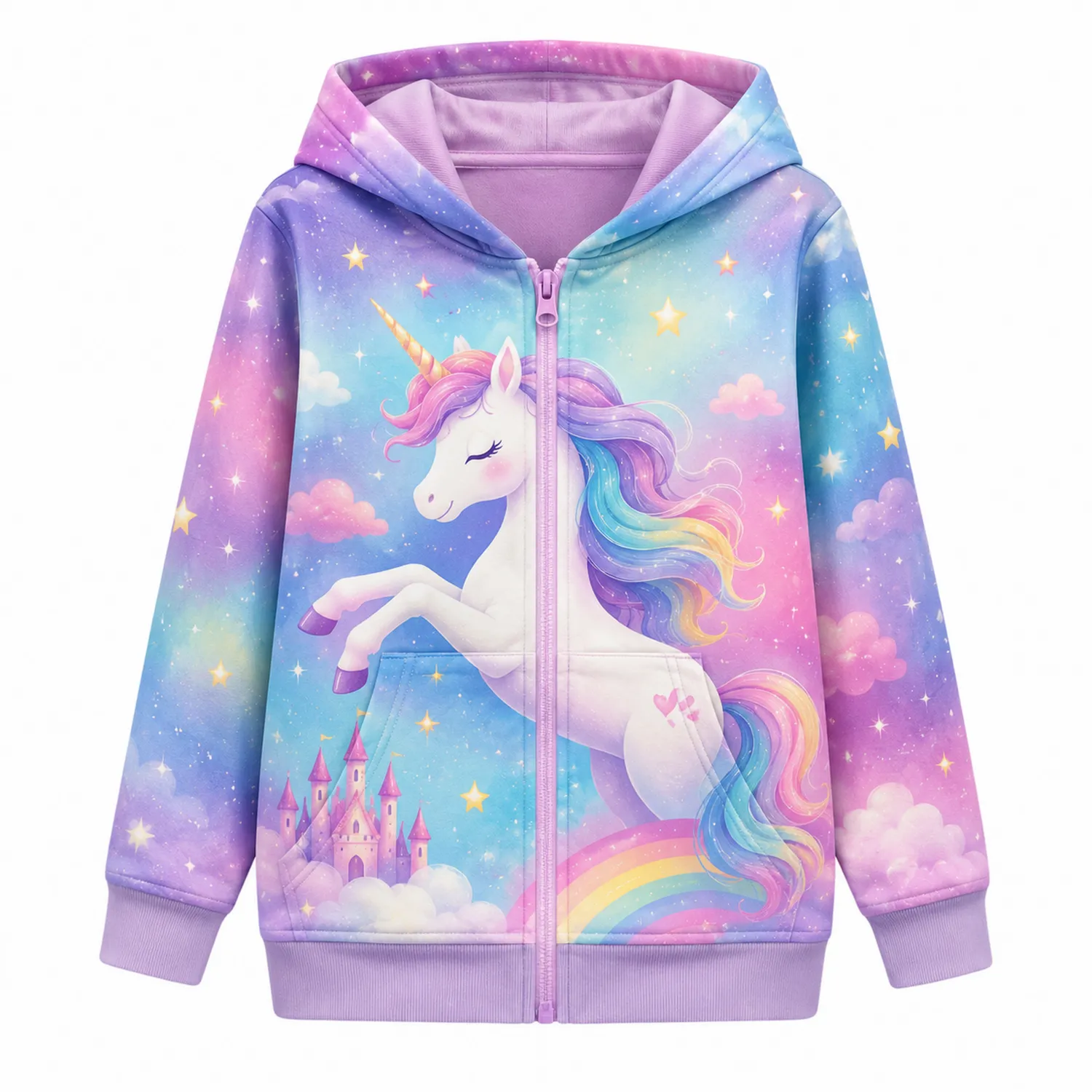 Mädchen Einhorn Kapuzenpullover mit Reißverschluss und Tasche-Raumkulturform