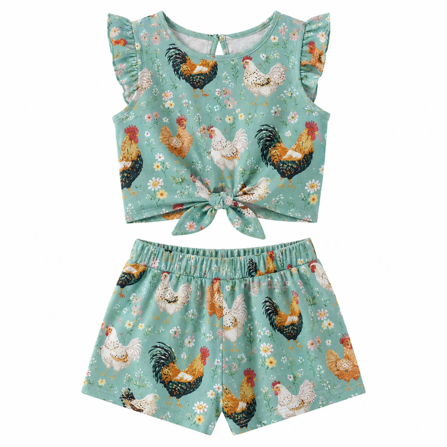 Hühnchen-Print Mädchen Sommer Set ärmelloses Top mit Shorts-Raumkulturform