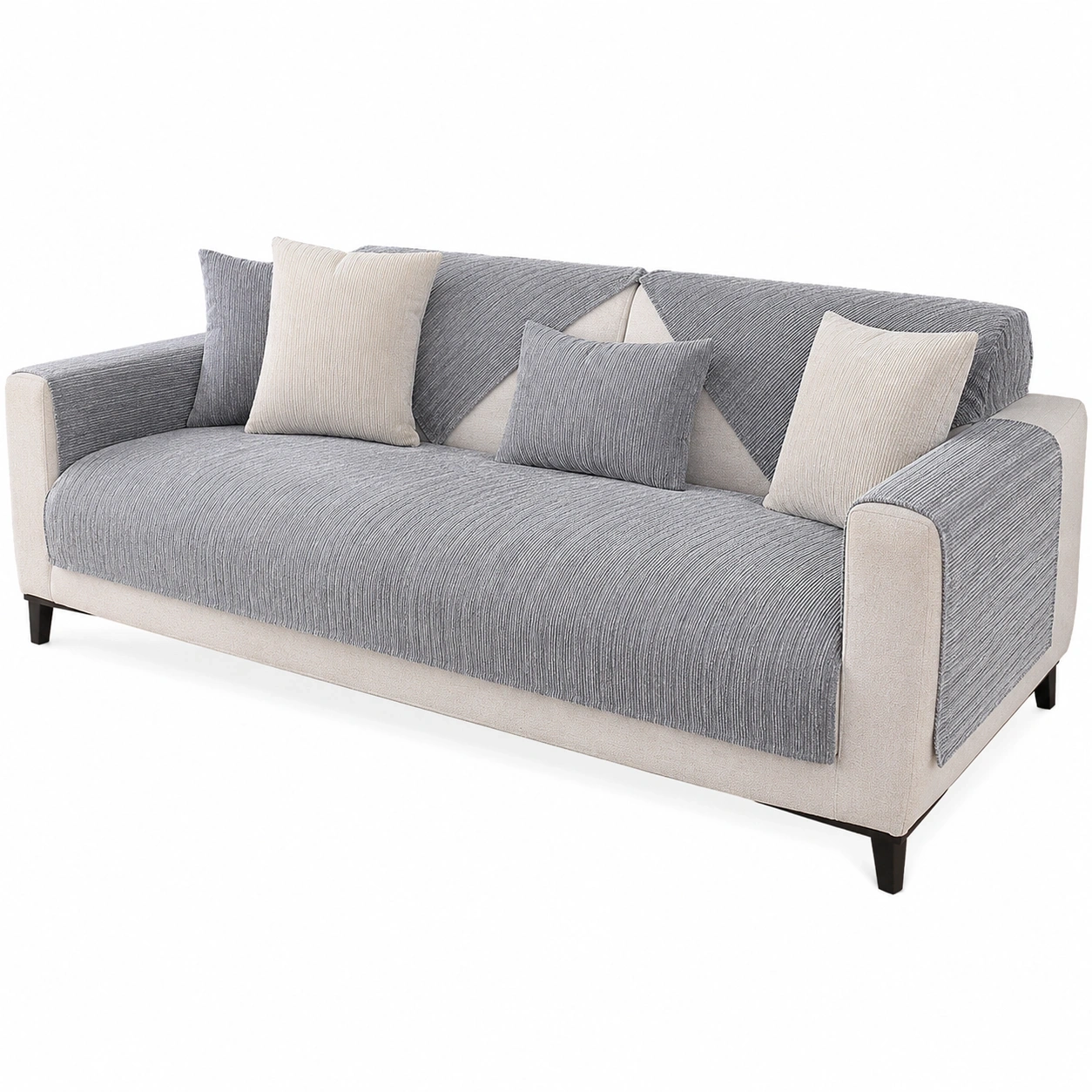Rutschfester Sofabezug, Waschbare Schutzhulle fur L- und U-Form Sofas, Weicher Unilschutz, Grau, 70x210 cm