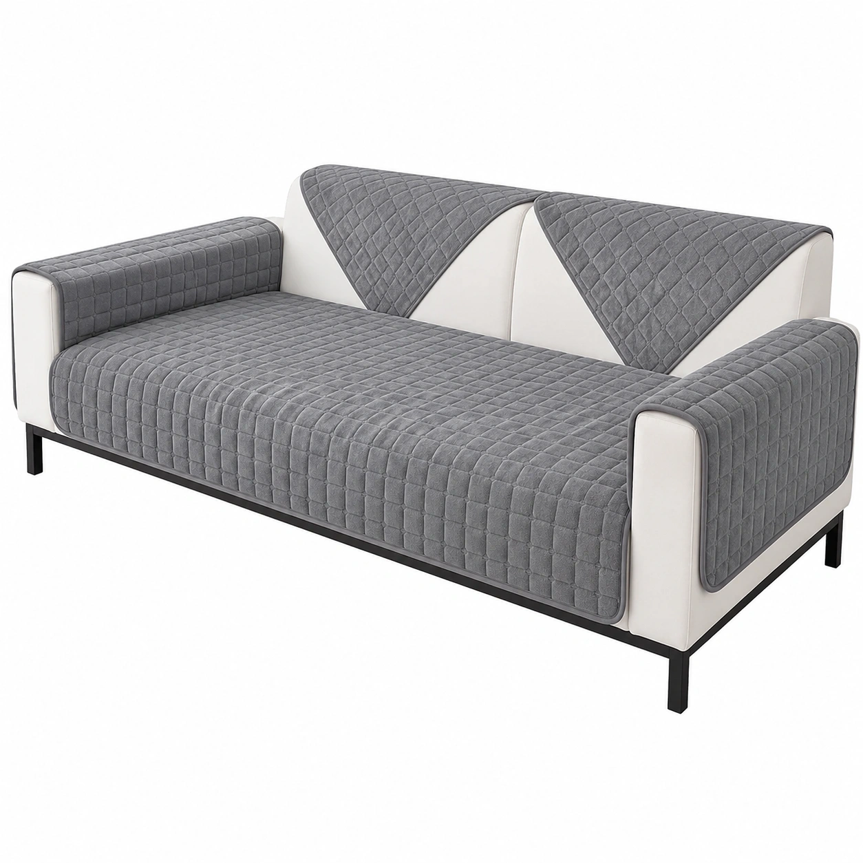 Rutschfester Sofabezug aus weichem Flanell fur Wohnzimmer, L-Form, Couchschutz in Grau, 90x90cm-ElmCasa
