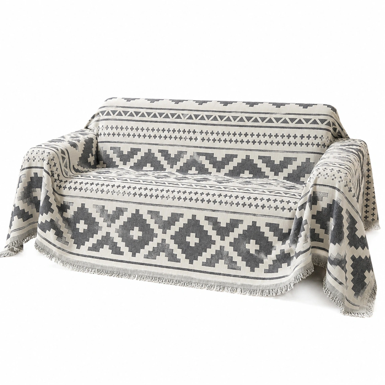 Vielseitiger Chenille Sofauberwurf fur Eck- und L-Form Sofas mit Quasten-PrestigeFurnish