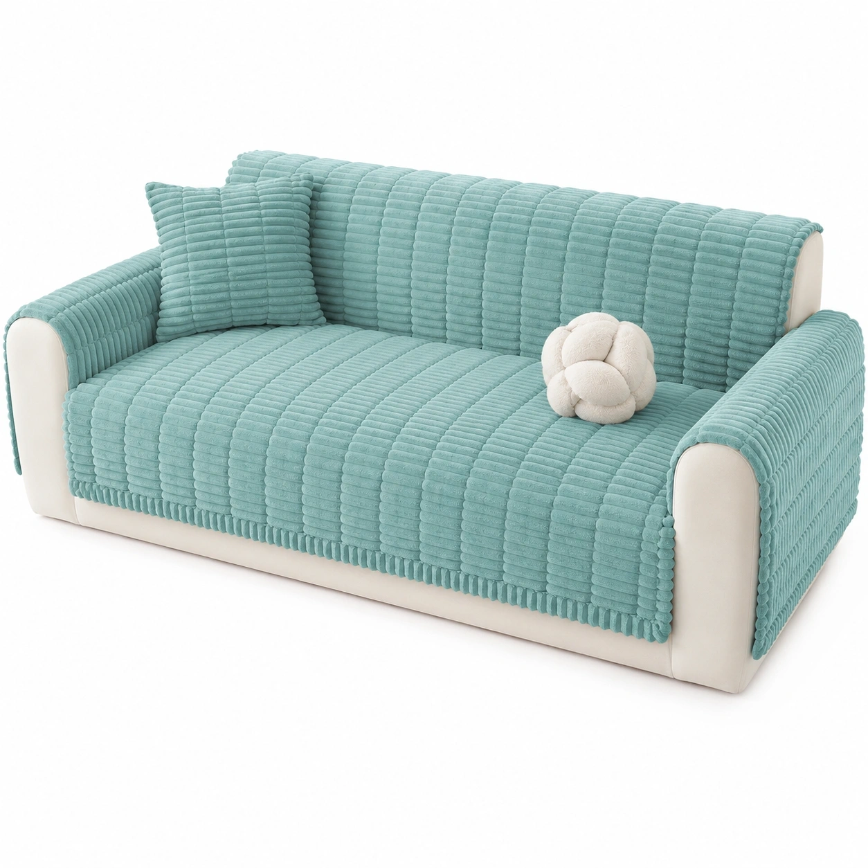 Hochwertiger Flanell Sofabezug, Antirutsch, fur 1/2/3/4-Sitzer Sofas in Turkis, L/U-Form, Gemutliche Couchabdeckung fur Wohnbereiche-PrestigeFurnish
