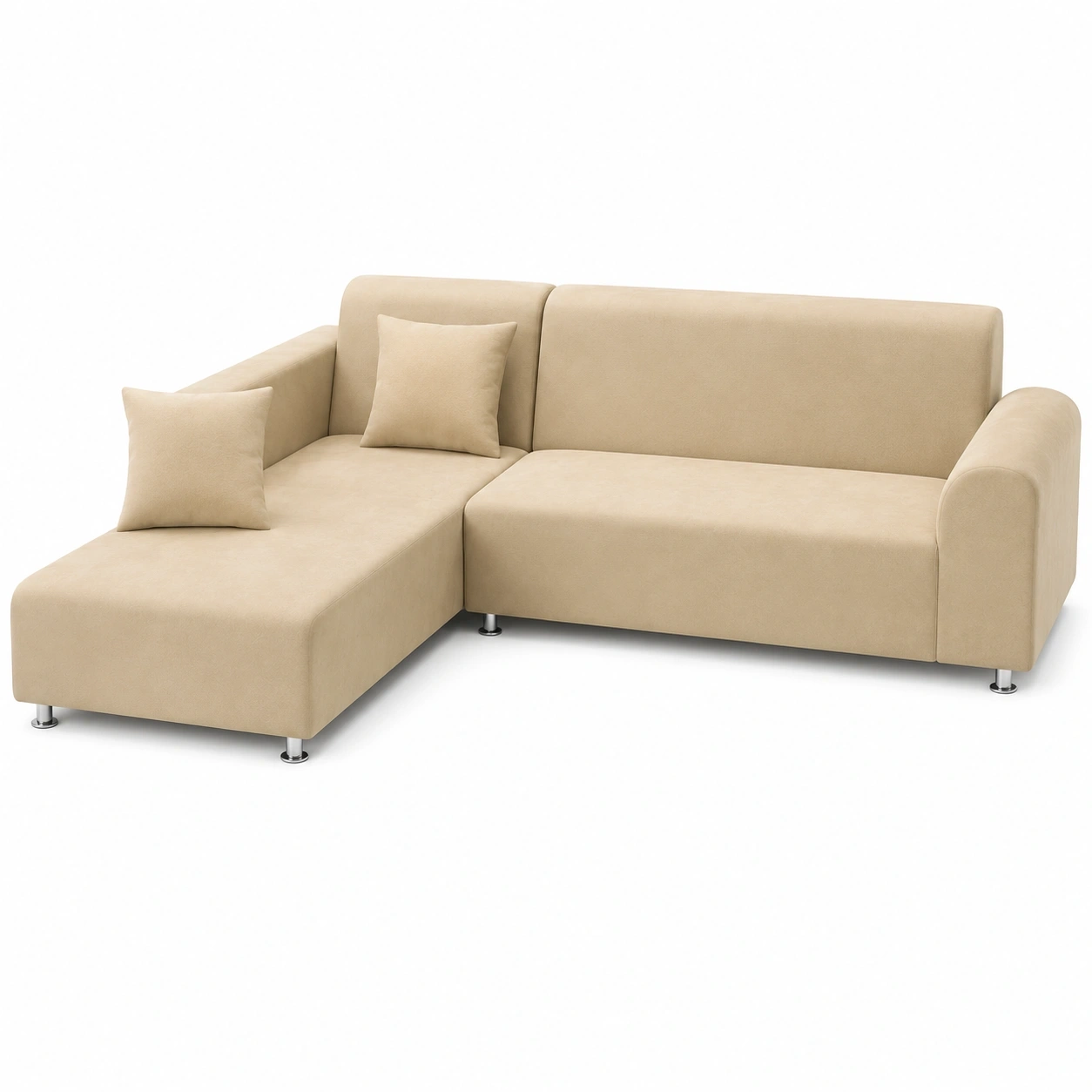 Elastischer Sofabezug fur Ecksofa L-Form, 2er-Set mit Kissenbezugen, Beige-PrestigeFurnish