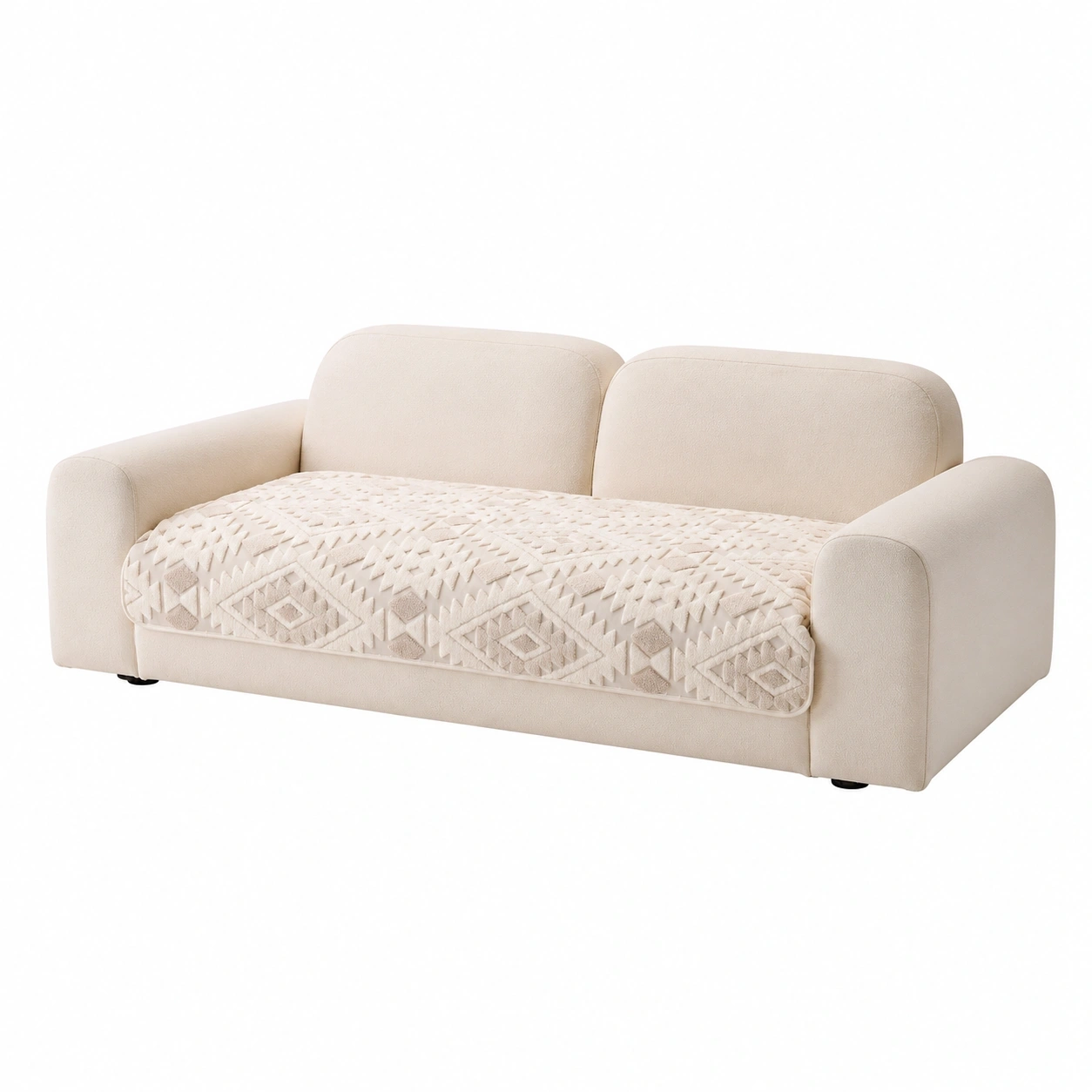 Weicher Plusch-Sofabezug, Waschbar und Rutschfest, Haustierfreundlich, Beige (90 x 210 cm)-PrestigeFurnish
