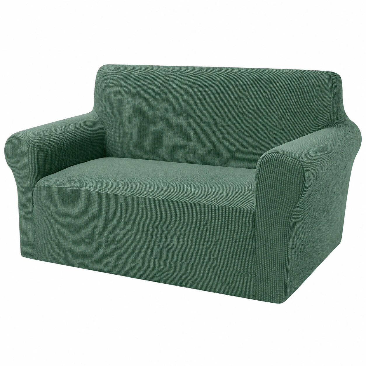 Elastische Sofahusse fur 2-Sitzer, Jquard-Stil, Haustierfreundlich, Salbeigrun-PrestigeFurnish