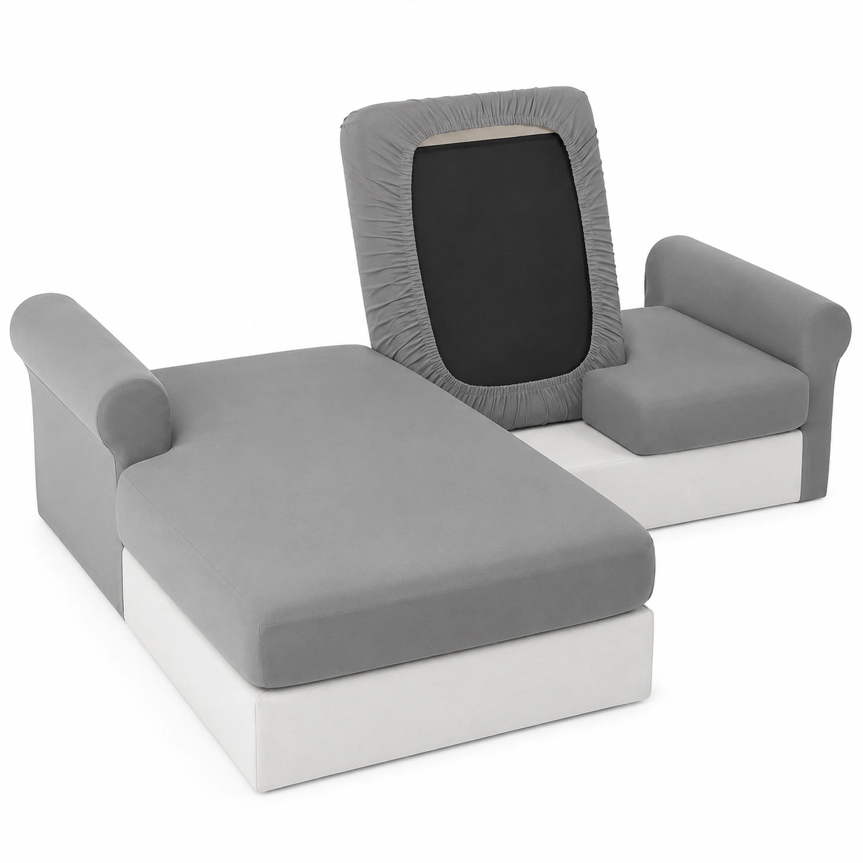Samt Sofa Sitzkissenbezug, Elastischer Uberzug fur Einzelkissen, Ersatz Schonbezug in Duelgrau-PrestigeFurnish