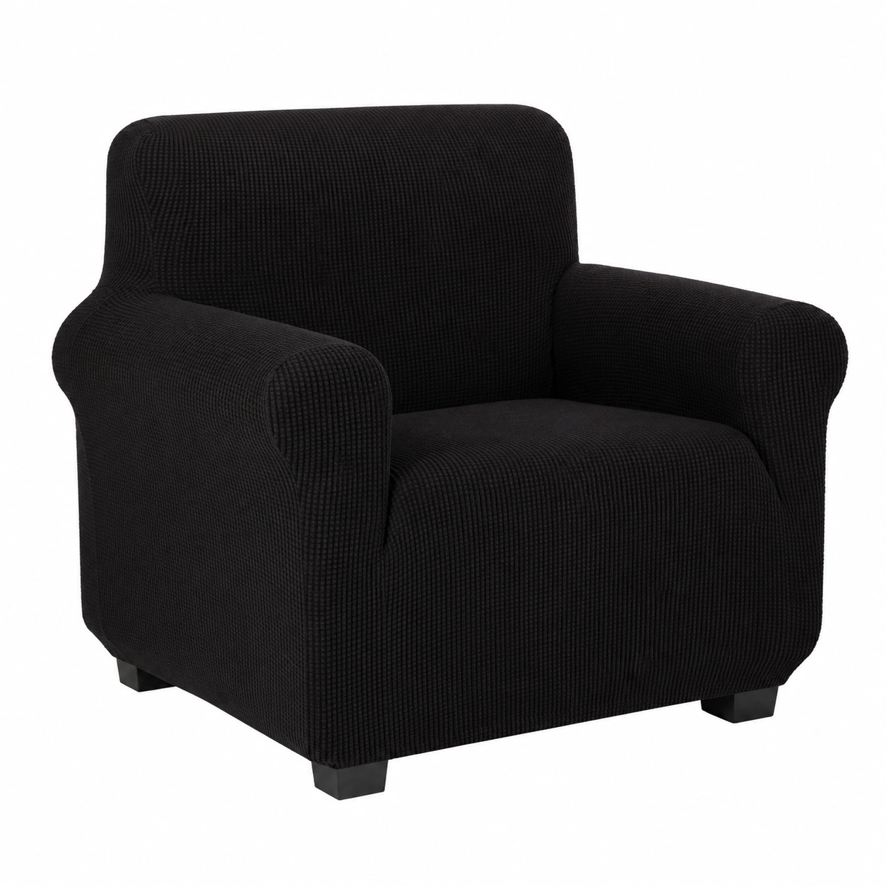 Elastische Sesselhusse, Rutschfester Sofabezug aus Jquard-f, Stretch-Couchhusse in Schwarz-PrestigeFurnish