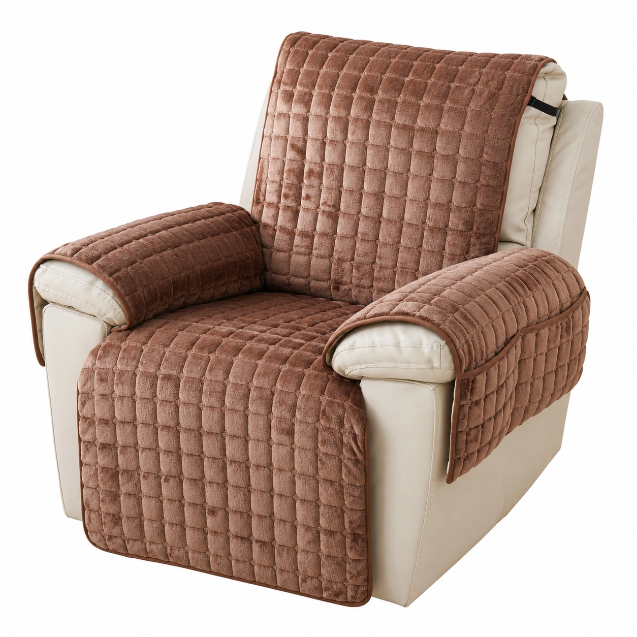 Superweiche Sofa-Armlehnenbezuge mit Aufbewahrutasche, Antirutsch Sesseluberzug fur Kr und Haustiere, Mobelprotektor in Kaffee, 53 x 190 cm-PrestigeFurnish