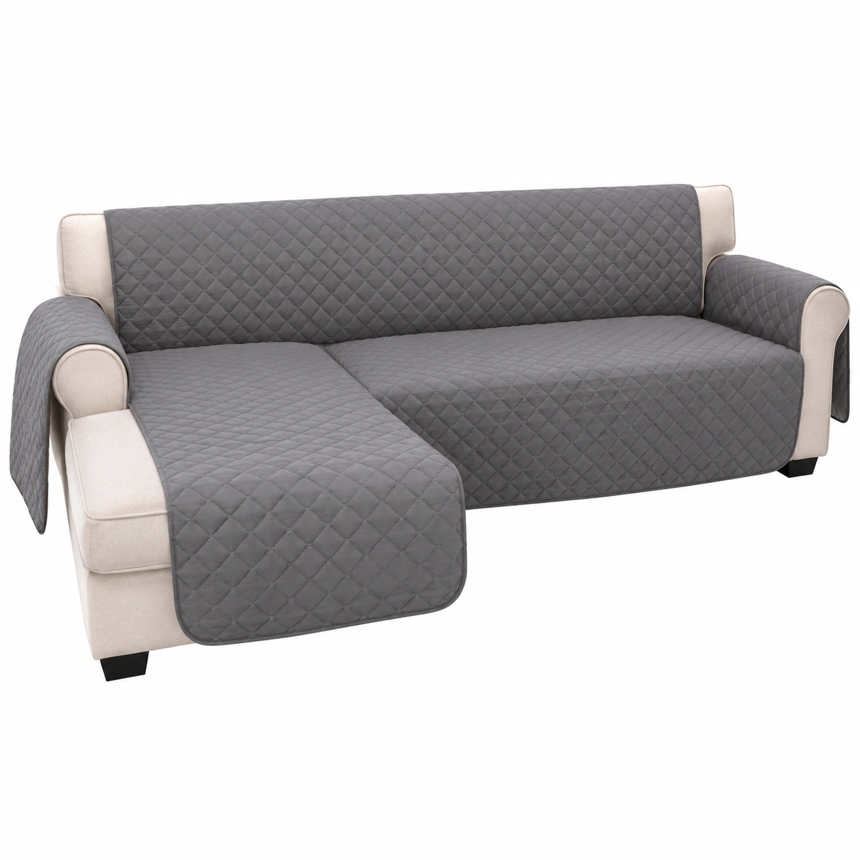 Vielseitige L-Form Sofauberwurf, Wendbarer Chaiselongue-Schutz fur Haustiere und Kr, Waschbar, Grau, Gross-PrestigeFurnish