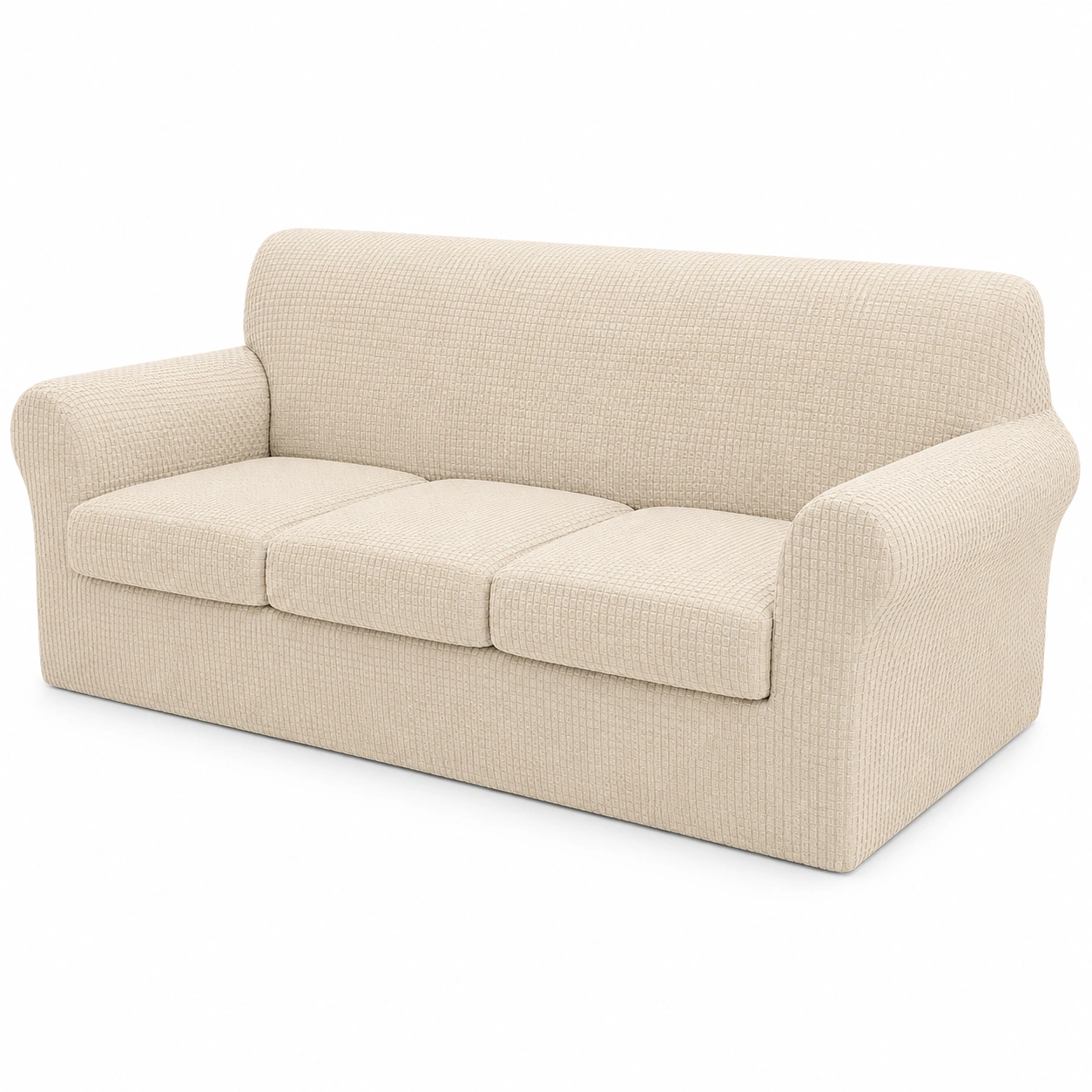 Elastischer 3-Sitzer Sofabezug mit Kissenhullen, Schonbezug fur Wohnzimmer, Hell Beige-Mobelora