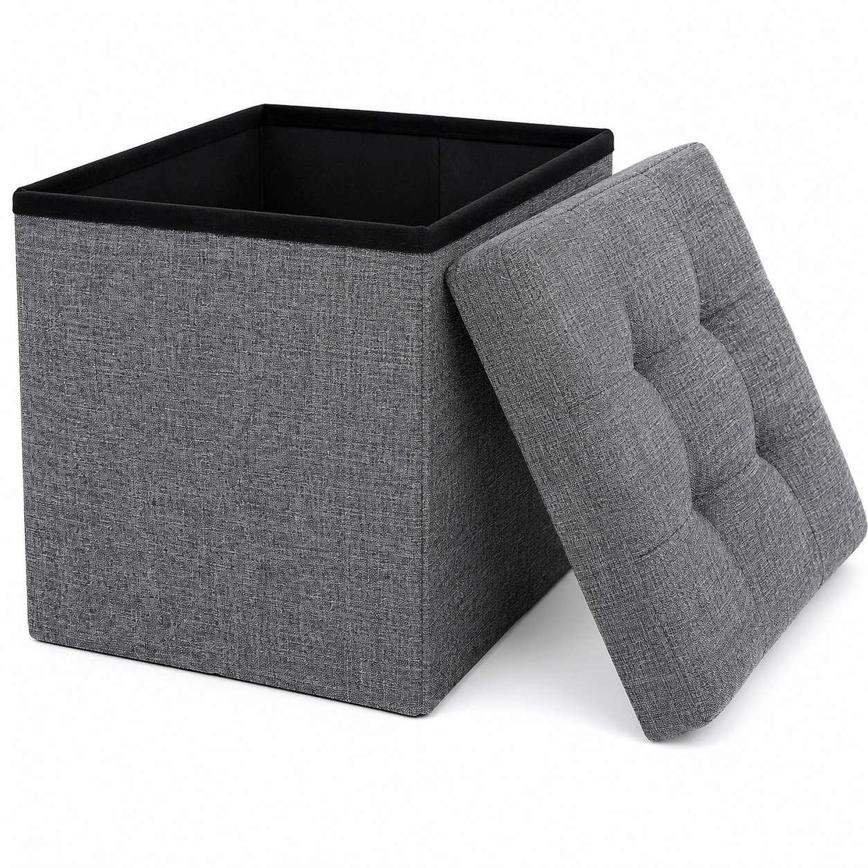 Faltbarer Sitzhocker mit Stauraum, duelgrau, 38 x 38 x 38 cm, ideal fur Wohnzimmer und Schlafzimmer-Mobelora
