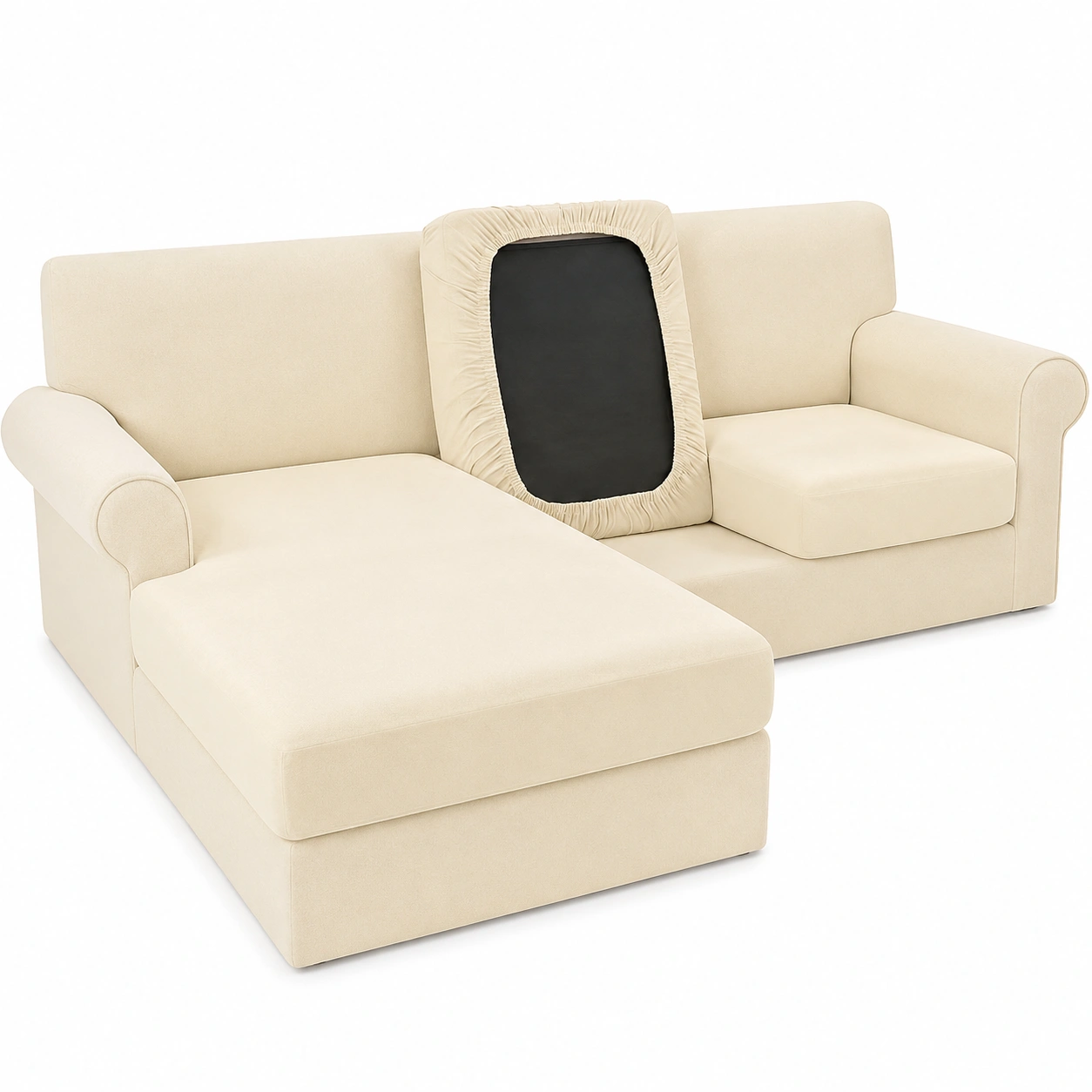 Stretch-Samt Sofakissenbezug, Schutzender Ersatzbezug fur Einzelsitz, Gross, Beige-Mobelora