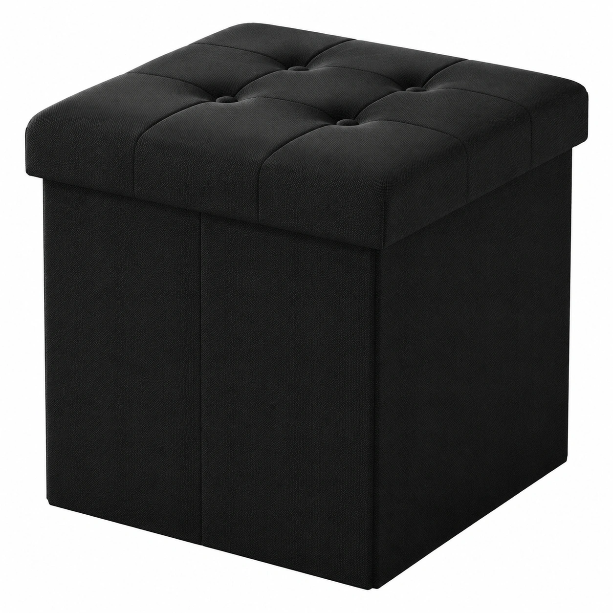 Sitzhocker mit Stauraum, faltbare Truhe, Leinenpolster, Schwarz, 37,5x37,5x38 cm-Mobelora
