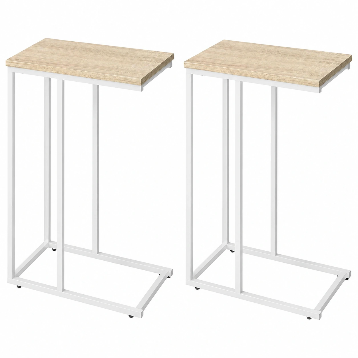 2-teiliges Beistelltisch Set, Couchtisch mit Metallgestell und MDF Tisclatte, Eiche Hell, 45x25x63,5cm-Mobelora