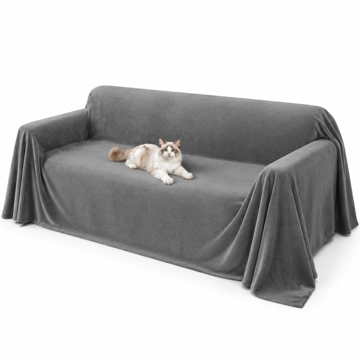 Kratzfeste Sofahulle fur Katzen und Hunde, Wasserdichter 3-Sitzer Sofabezug, Rutschfest und Schutz vor Tierhaaren, Grau, 340x180cm-Mobelora