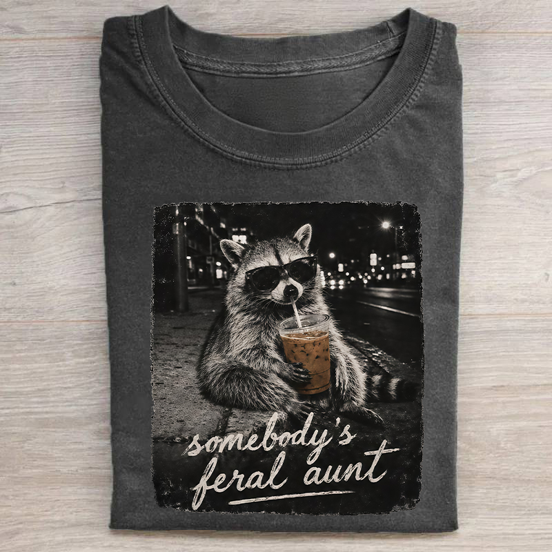Somebody's Feral Aunt Raccoon Iced Coffee T-shirt