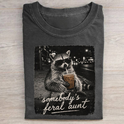 Somebody's Feral Aunt Raccoon Iced Coffee T-shirt