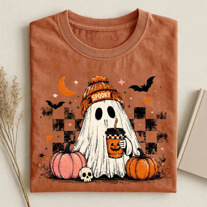 Halloween Ghost Pumpkin Coffee T-shirt