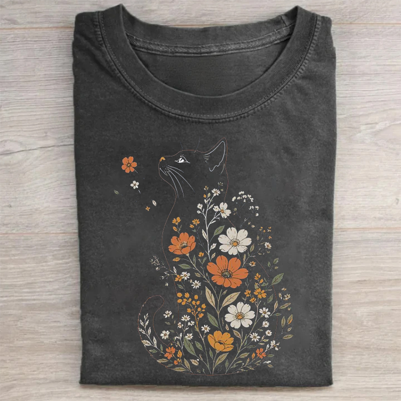 Nature Trees Wild Flowers Cat T-shirt