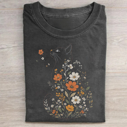 Nature Trees Wild Flowers Cat T-shirt