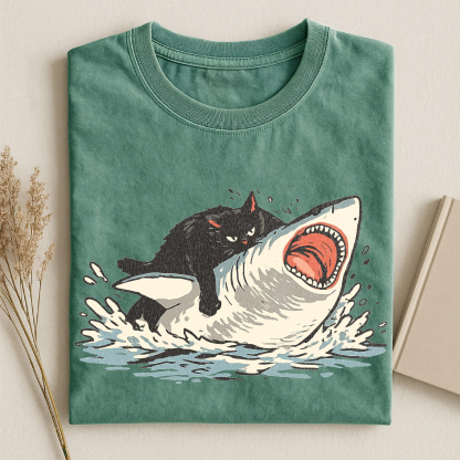 Funny Fat Cat Vs Shark T-shirt