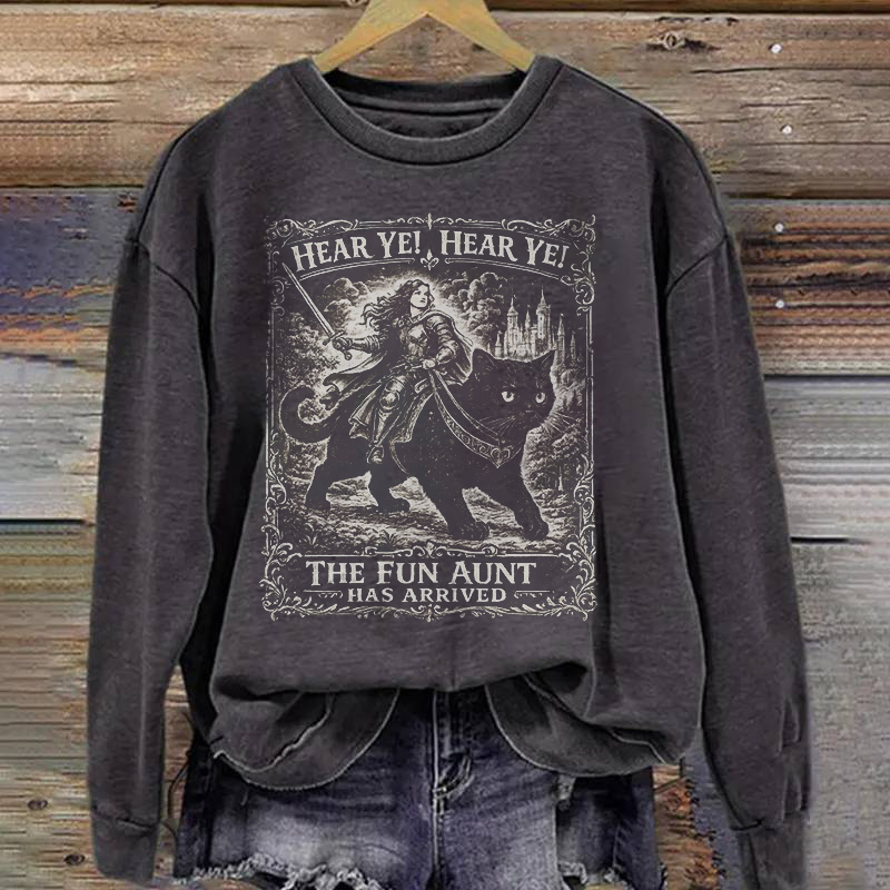 Fun Aunt Knight Riding Black Cat Sweatshirt