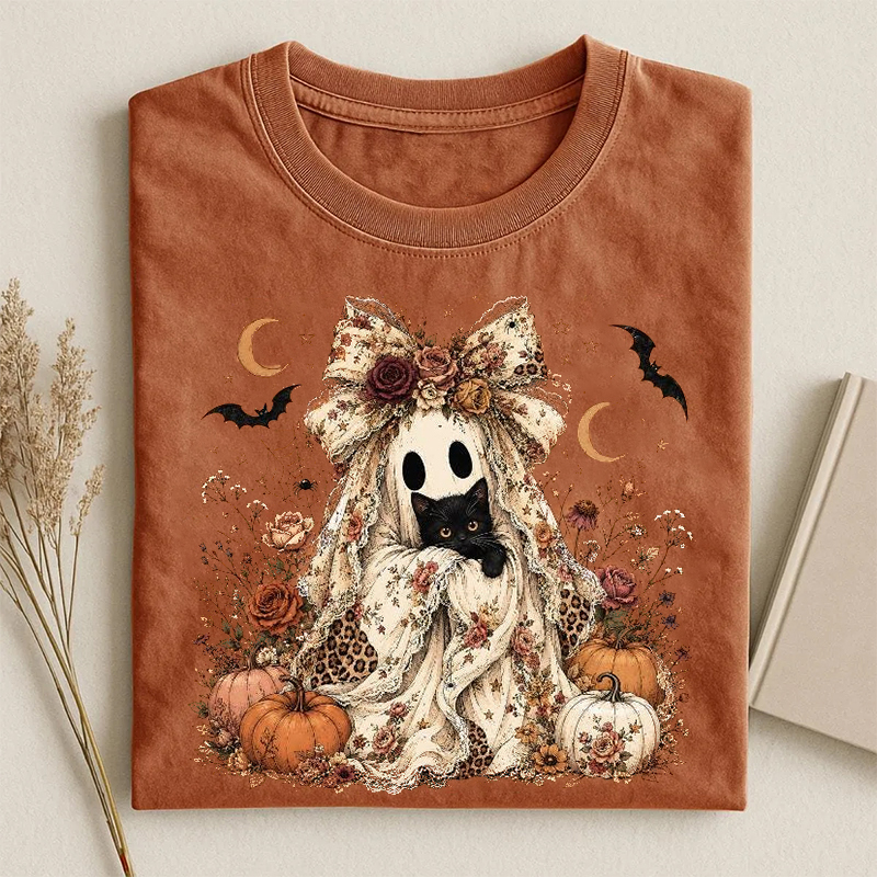 Fall Ghost With Cat T-shirt