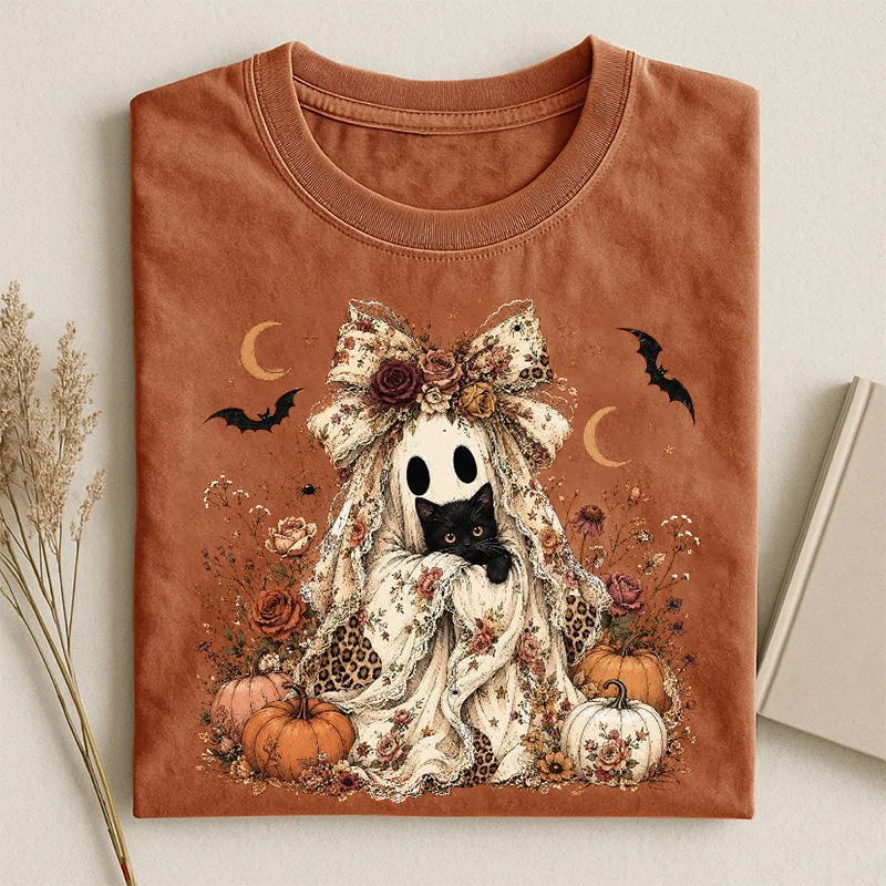 Fall Ghost With Cat T-shirt