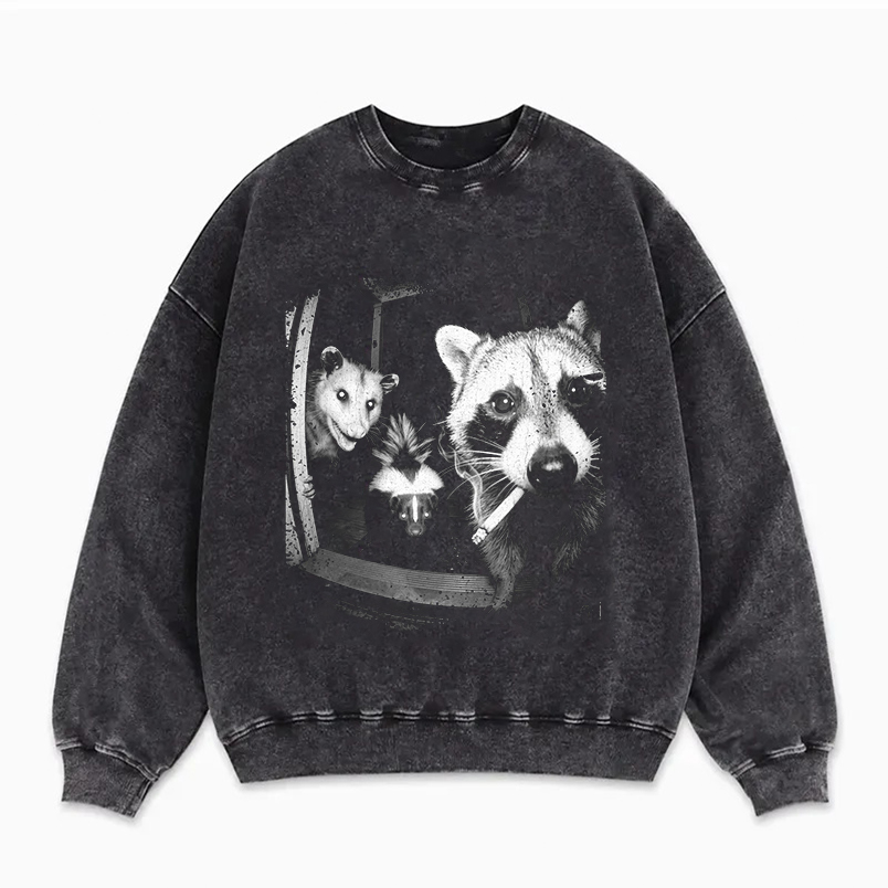 Funny Raccoon Opossum Skunk Night Crew Sweatshirt