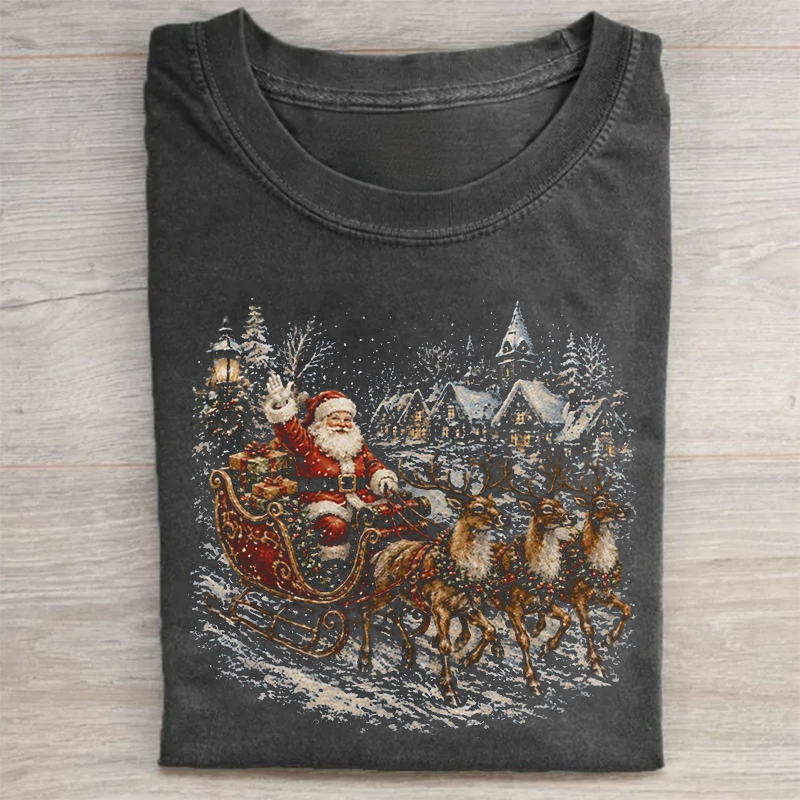 Santa Sleigh Christmas Reindeer T-shirt