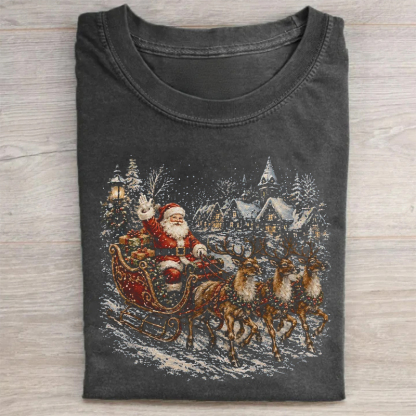 Santa Sleigh Christmas Reindeer T-shirt