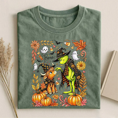 Boop Grinch And Highland Cow Halloween  T-shirt