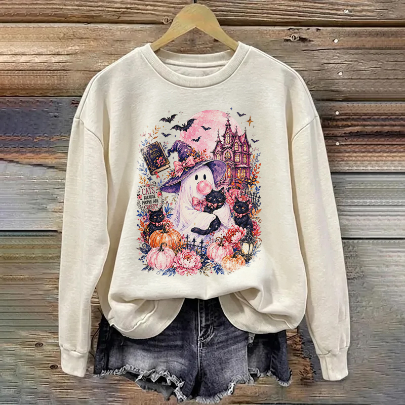 Halloween Spooky Ghost Black Cat Pumpkin Sweatshirt