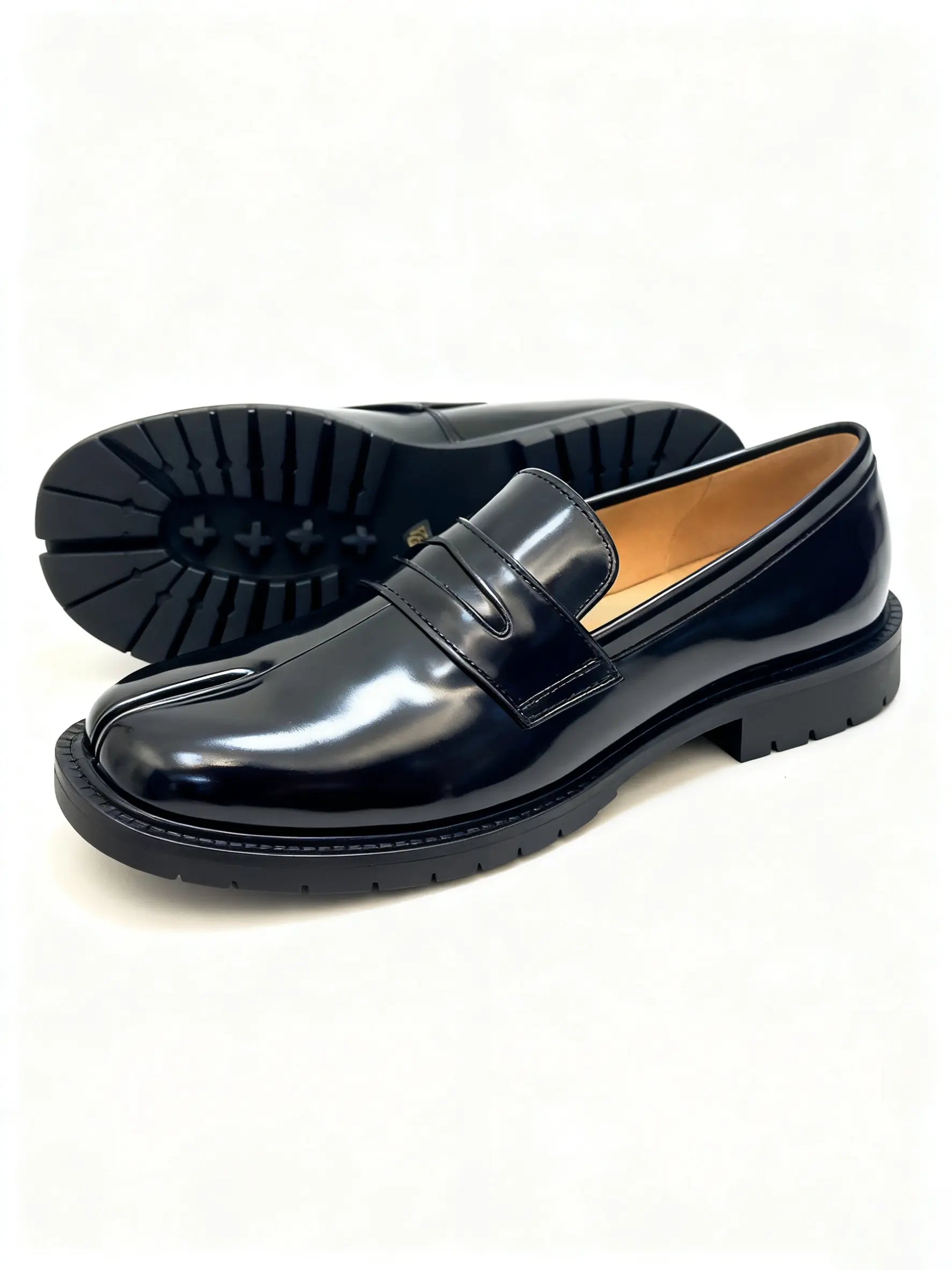 Split-Toe Tabi Loafers with Chunky Block Heel
