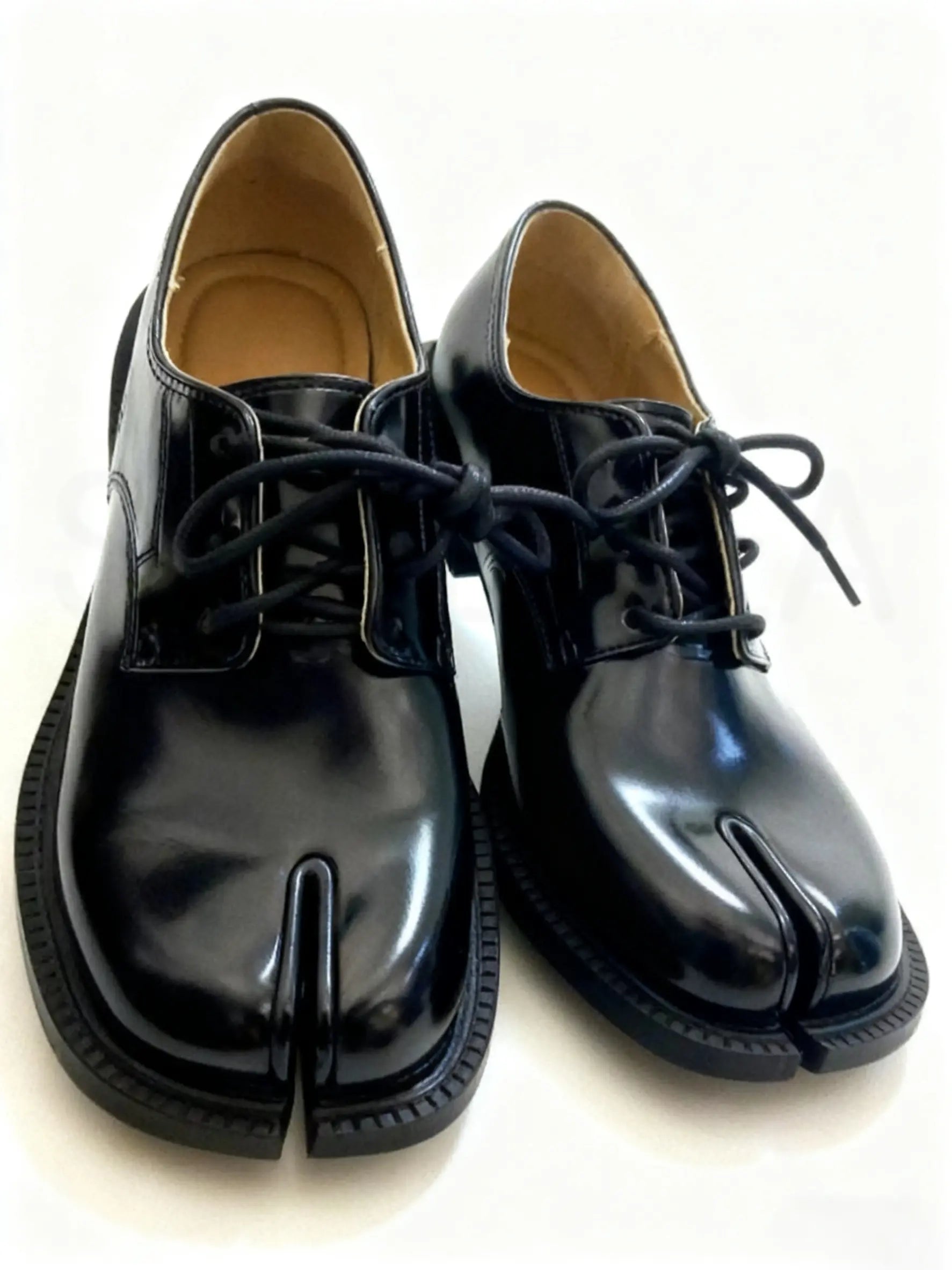 Lace-Up Split-Toe Tabi Loafers with Chunky Block Heel