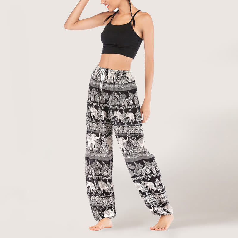Olivenorma Ethnic Elephant Yoga Pants Viscose Women's Elastic Waist Harem Pants - image 7