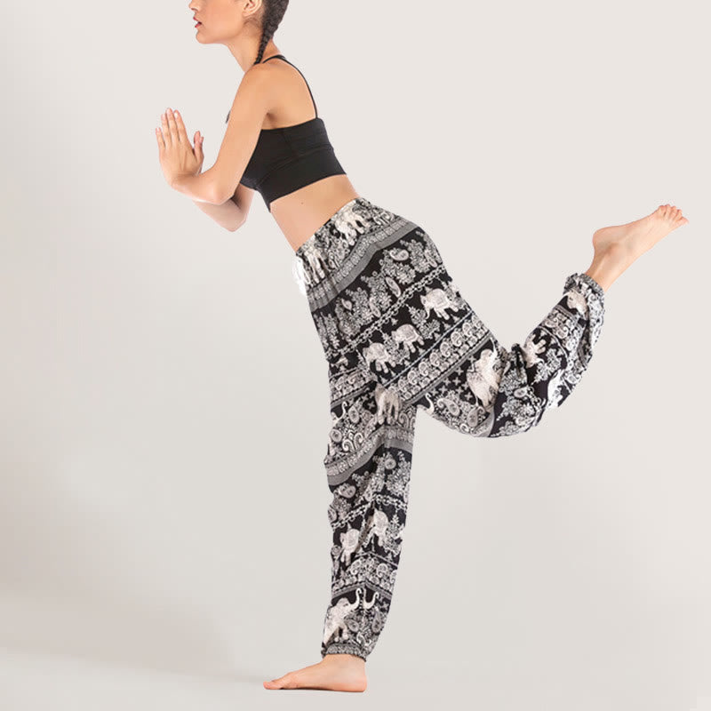 Olivenorma Ethnic Elephant Yoga Pants Viscose Women's Elastic Waist Harem Pants - image 5