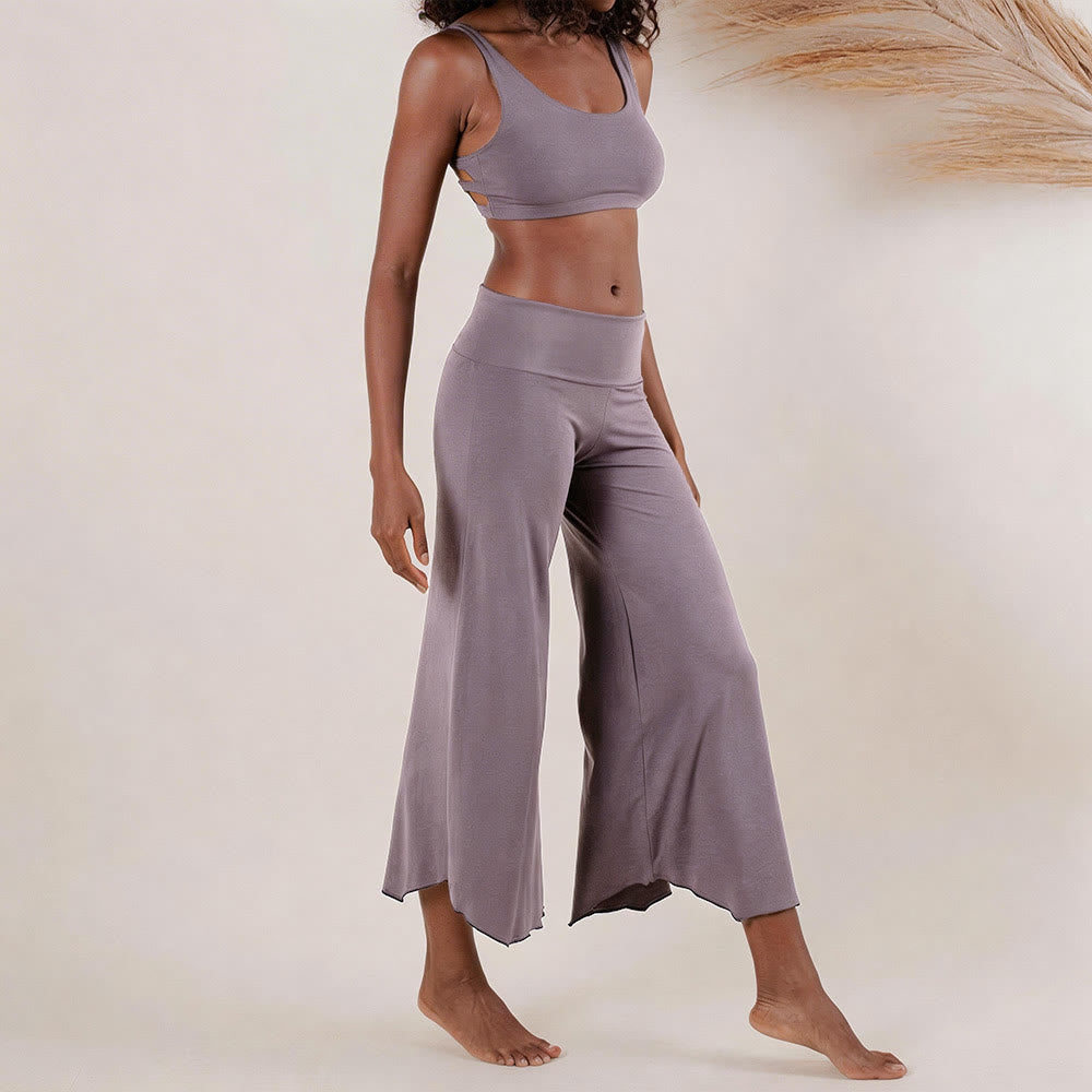 Olivenorma High-Waist Cropped Yoga Pants Plain Color Stretchy For Active & Lounge Wear Women's Flare Pants - image 3