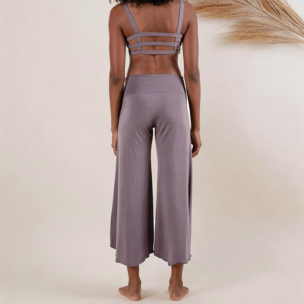 Olivenorma High-Waist Cropped Yoga Pants Plain Color Stretchy For Active & Lounge Wear Women's Flare Pants - image 5