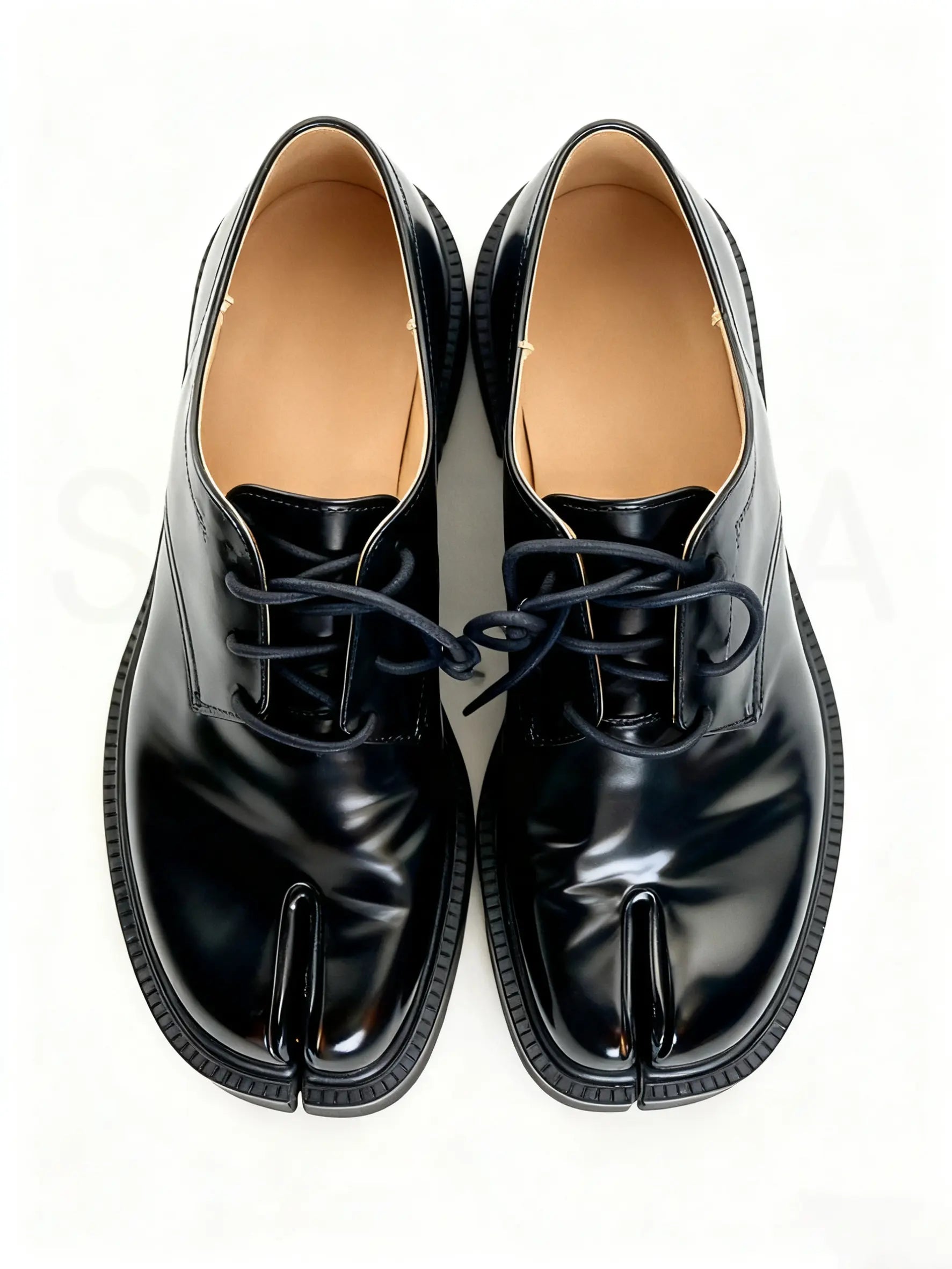 Lace-Up Split-Toe Tabi Loafers with Chunky Block Heel