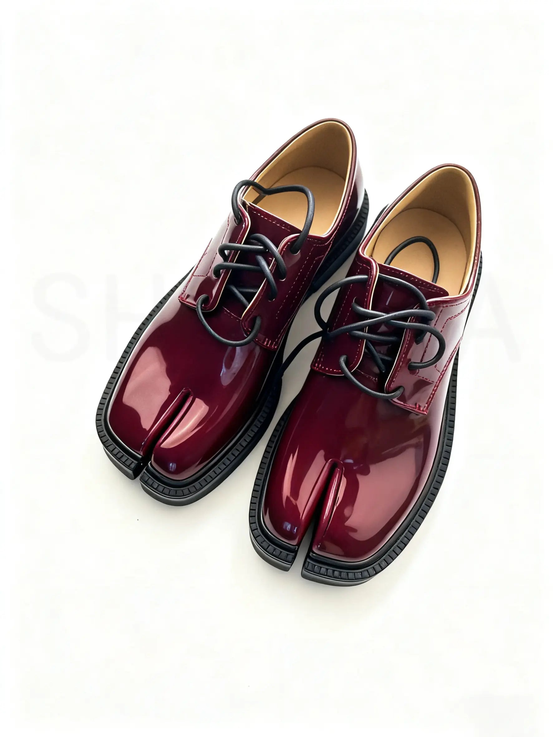 Lace-Up Split-Toe Tabi Loafers with Chunky Block Heel