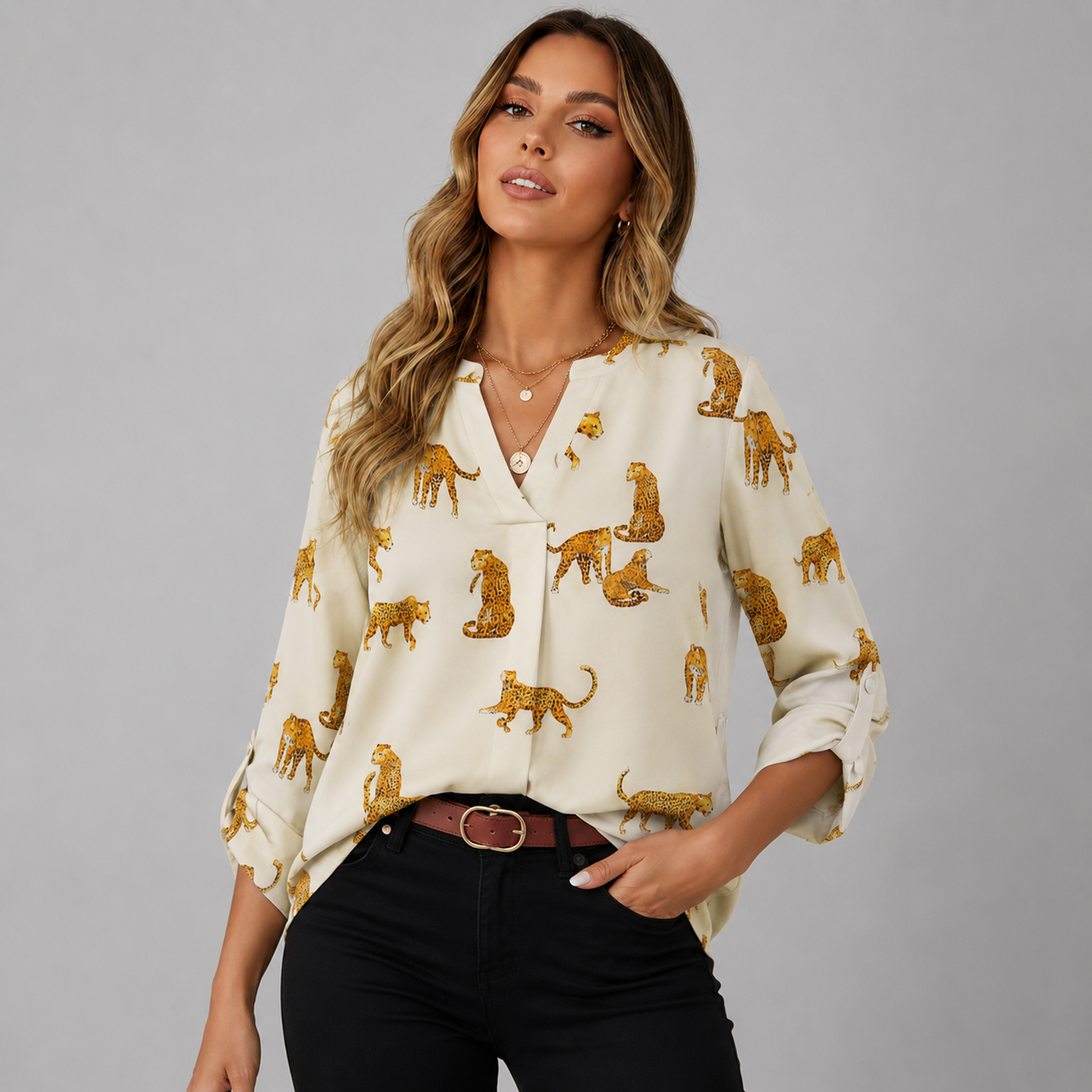 V-Neck Animal Print Blouse