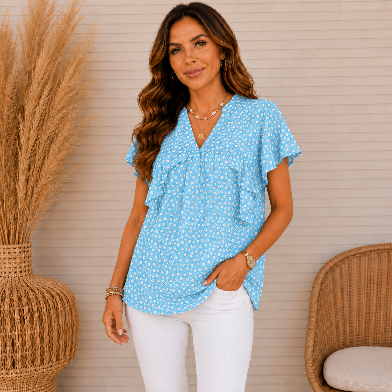 Black Daisy Ruffle Blouse