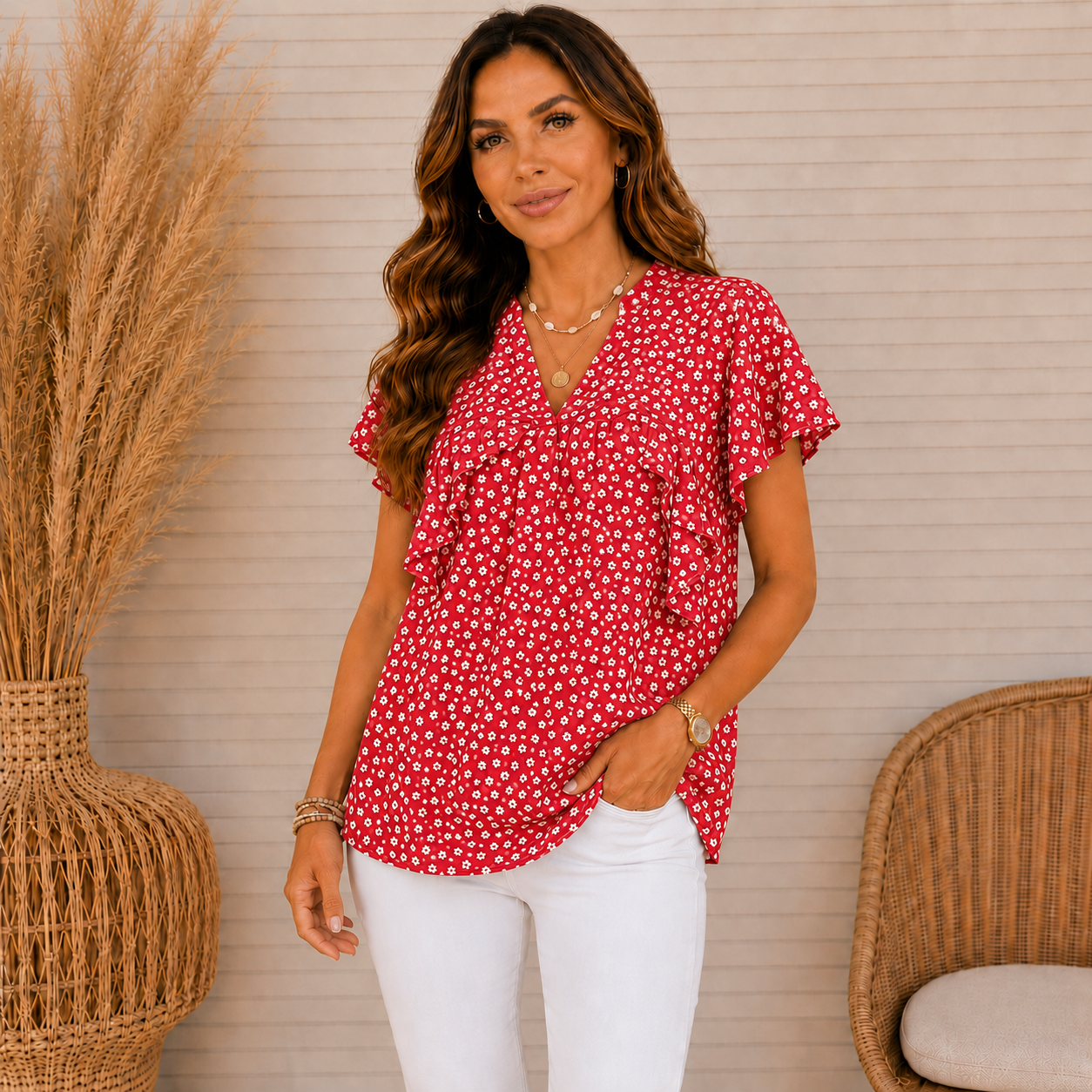 Black Daisy Ruffle Blouse