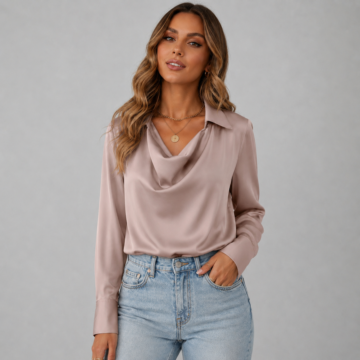 Elegant Loose Neck Satin Blouse